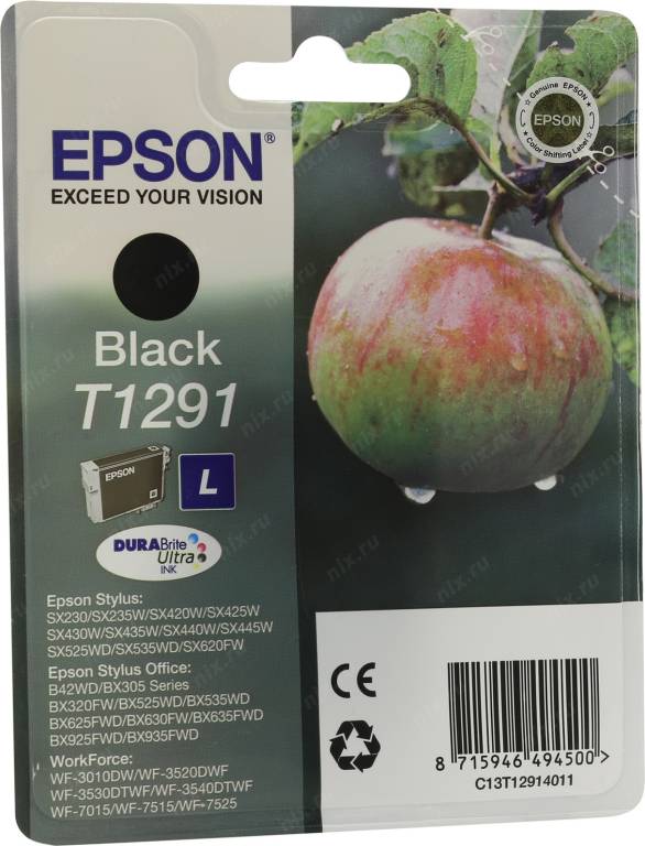   Epson T1291 Black  EPS SX420W/SX425W/SX525WD/SX620FW/BX305F/BX305FW/BX320FW/BX525WD/BX62
