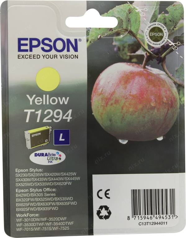   Epson T1294 Yellow  EPS SX420W/SX425W/SX525WD/SX620FW/BX305F/BX305FW/BX320FW/BX525WD/BX6