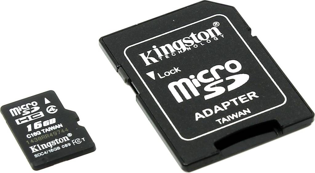    microSDHC 16Gb Kingston [SDC4/16GB] Class4 + microSD-- >SD Adapter