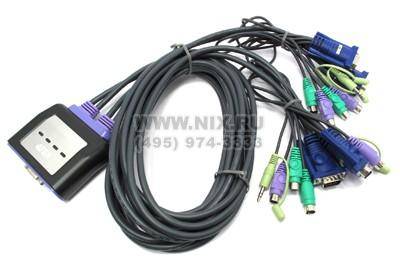 купить Переключатель KVM 4-port ATEN [CS-64A-A] PS/2(клав.PS/2+мышь PS/2+VGA15pin+Audio,кабели несъемные)