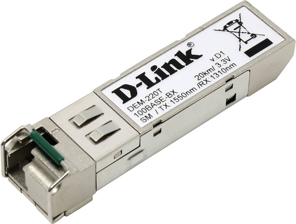   D-Link [DEM-220T] SFP Transceiver (SM 100Base-BX-D, LC, 3.3V, TX 1550 nm, RX 1310 nm)