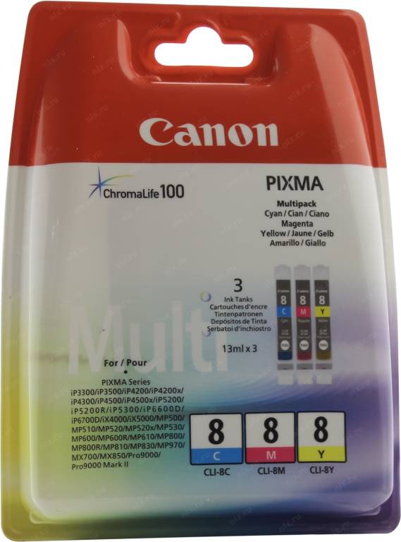 купить Картридж Canon CLI-8 ChromaLife Pack < 0621B029 > набор чернильниц CLI-8 C/M/Y