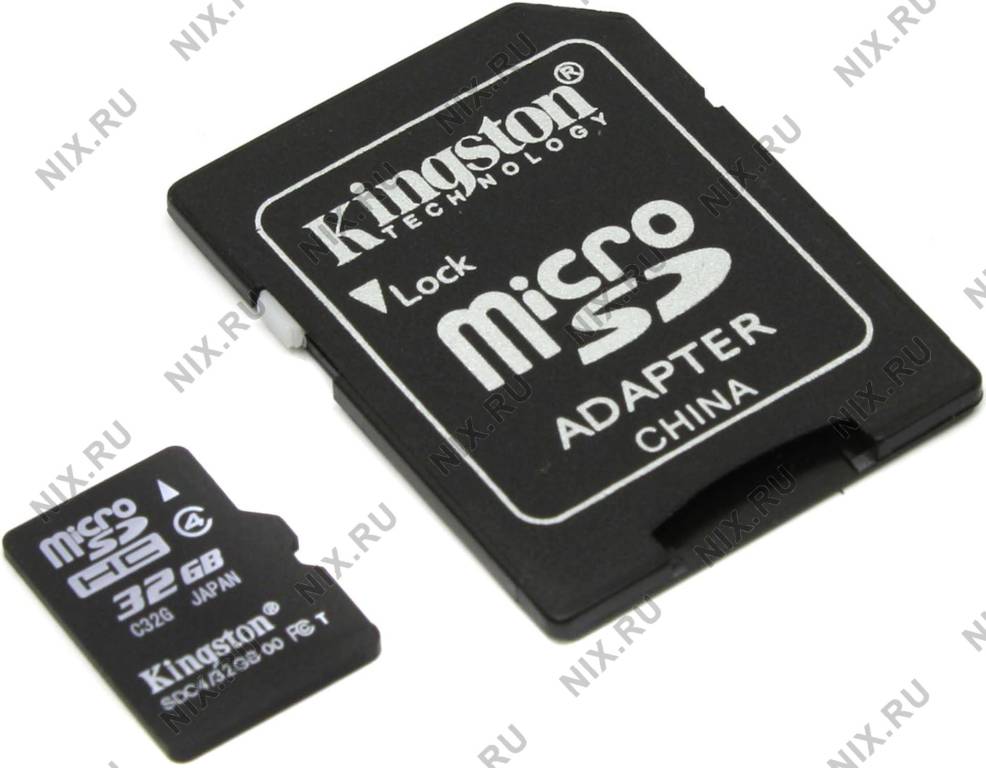    microSDHC 32Gb Kingston [SDC4/32GB] Class4 + microSD-- >SD Adapter