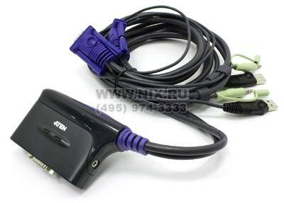 купить Переключатель KVM 2-Port USB  ATEN [CS-62U]  (клавиатура+мышь+VGA15pin+Audio, кабели несъемные)