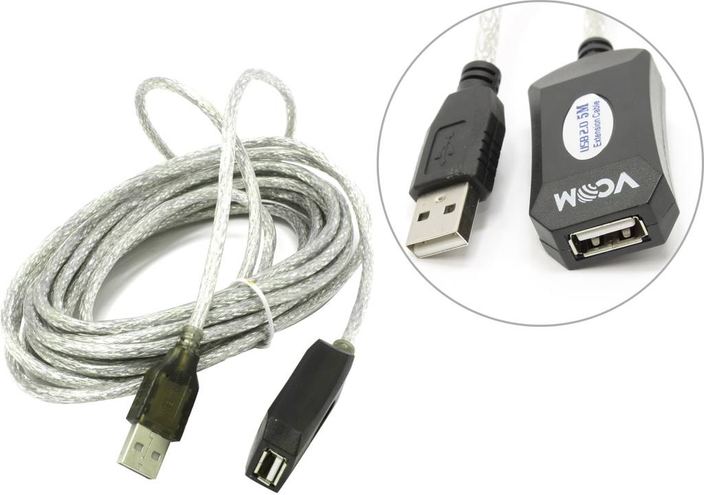 купить Кабель удлинитель USB 2.0-repeater A-- >A  5.0м (активный) VCOM VUS7049-5м