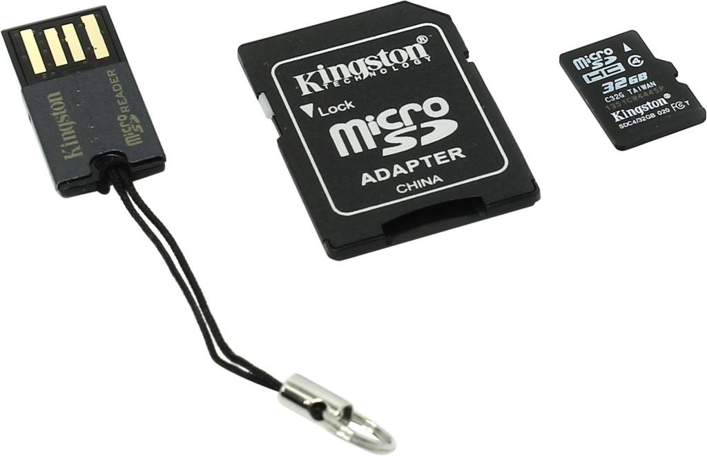    microSDHC 32Gb Kingston [MBLY4G2/32GB] Class4+ microSD-- >SD+ USB-microSD