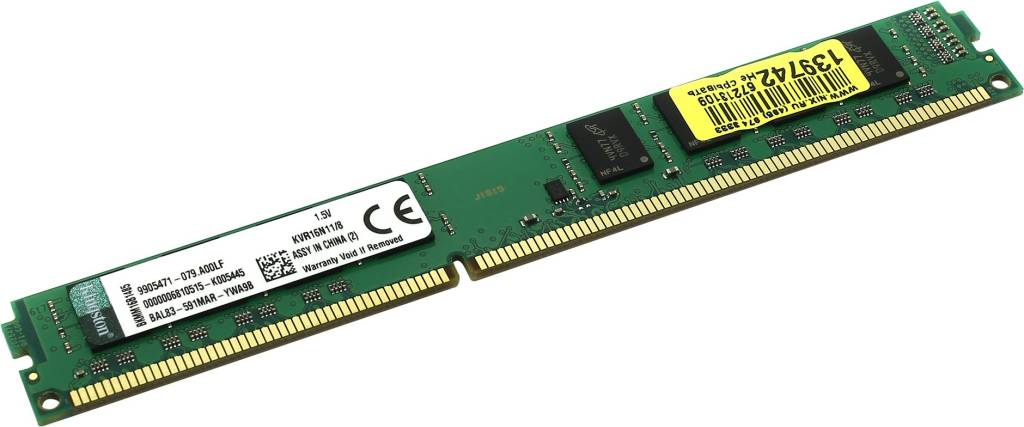    DDR3 DIMM  8Gb PC-12800 Kingston ValueRAM [KVR16N11/8(WP)] CL11
