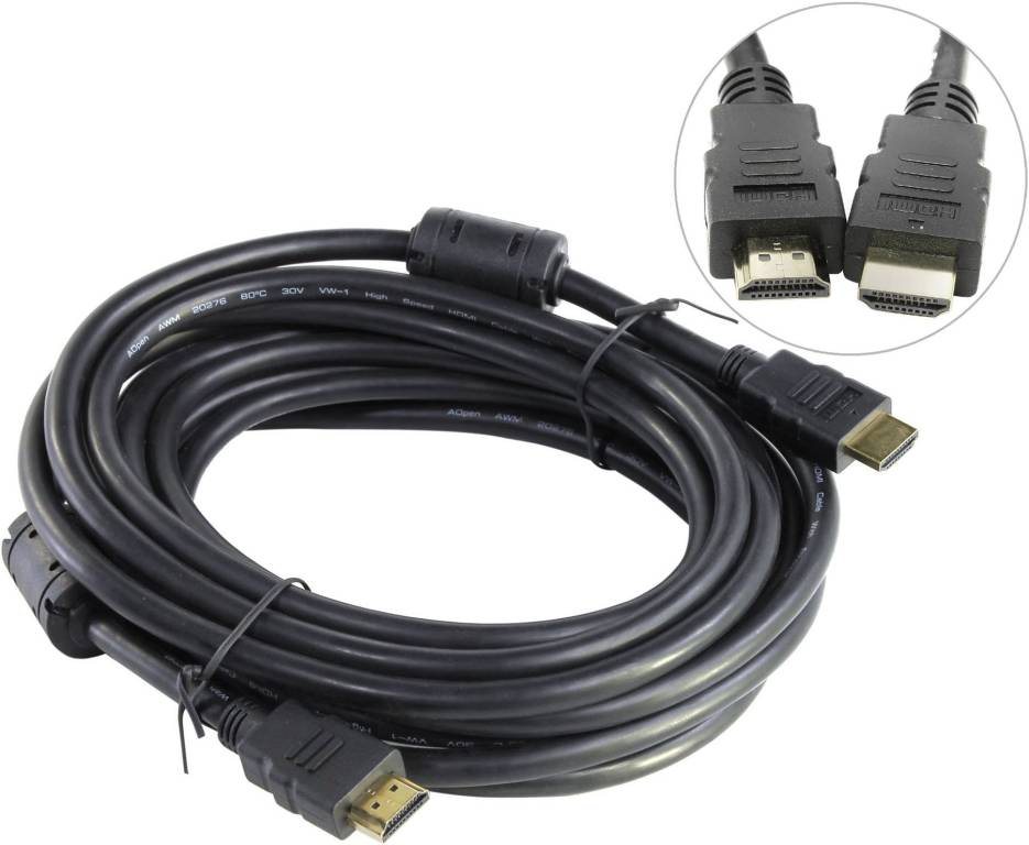 купить Кабель HDMI to HDMI (19M -19M)  5.0м v1.4 (2 фильтра) AOpen [ACG511D-5м]