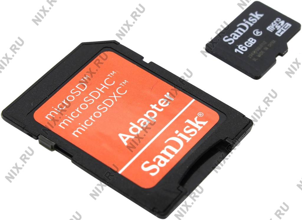    microSDHC 16Gb SanDisk [SDSDQM-016G-B35A] Class4+microSD-- >SD A