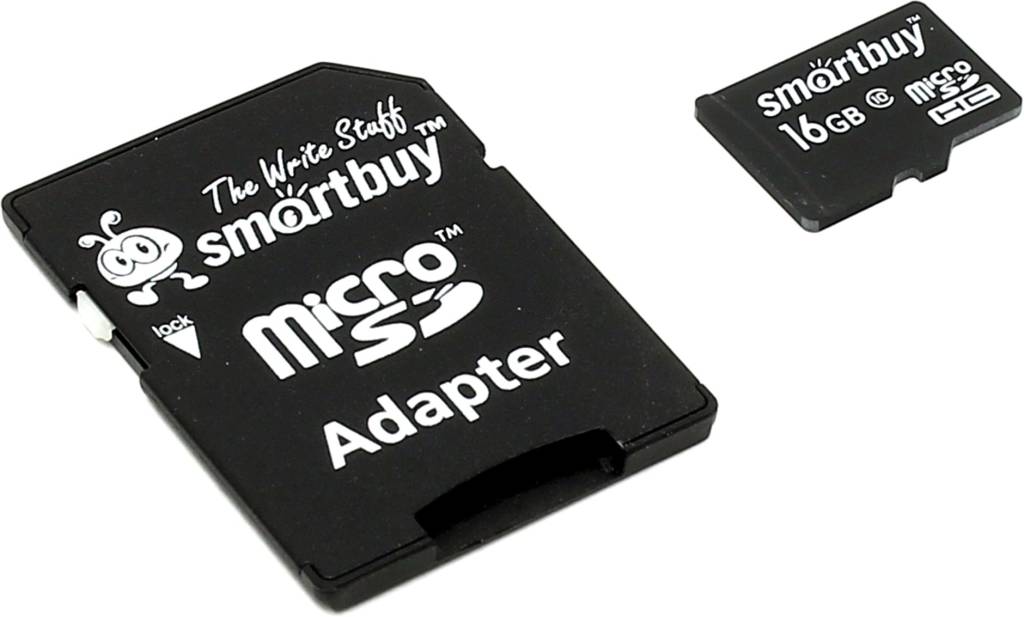   microSDHC 16Gb SmartBuy [SB16GBSDCL10-01] Class10 + microSD-- >SD Adapter
