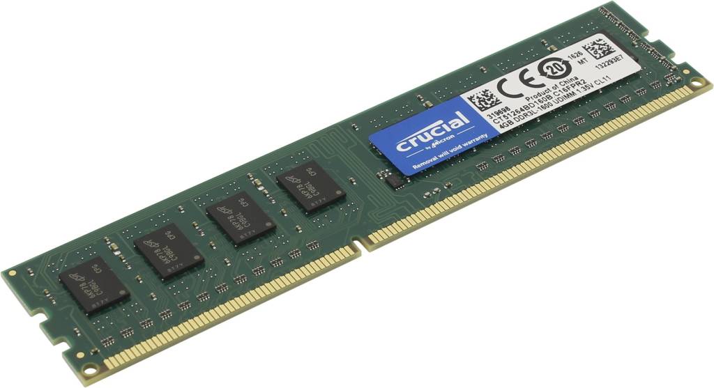    DDR3 DIMM  4Gb PC-12800 Crucial [CT51264BD160B] CL11, Low Voltage