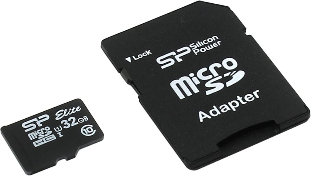    microSDHC 32Gb Silicon Power [SP032GBSTHBU1V10-SP] UHS-I+microSD-- >SD Adapter
