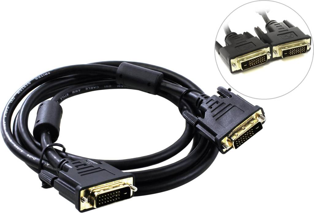 купить Кабель для монитора DVI-D Dual Link (25M -25M)  2.0м (2 фильтра) 5bites [APC-096-020]