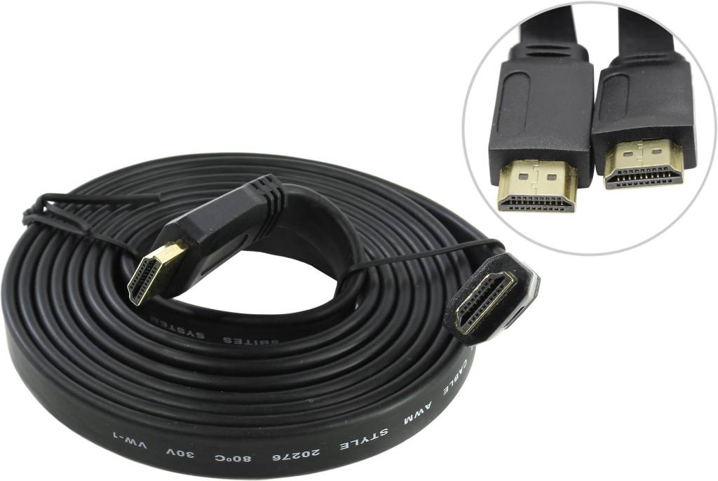 купить Кабель HDMI to HDMI (19M -19M)  2.0м v1.4 (плоский) 5bites [APC-185-002]