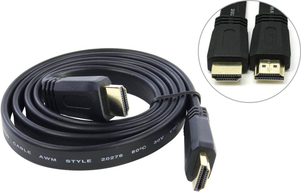 купить Кабель HDMI to HDMI (19M -19M)  1.0м v1.4 (плоский) 5bites [APC-185-001]