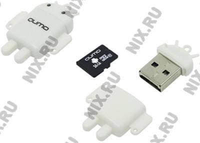    microSDHC 16Gb Qumo Fundroid[QM16GCR-MSD10-FD-WHT] Class10+USB microSD Reader