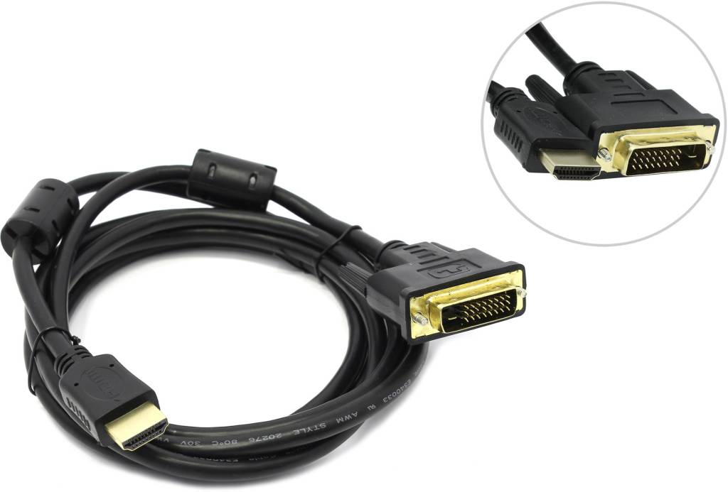 купить Кабель HDMI to DVI-D Dual Link (19M -25M)  2.0м (2 фильтра) 5bites [APC-073-020]