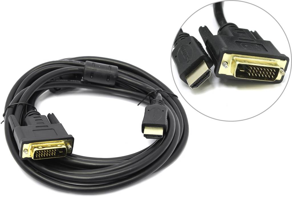 купить Кабель HDMI to DVI-D Dual Link (19M -25M)  3.0м (2 фильтра) 5bites [APC-073-030]