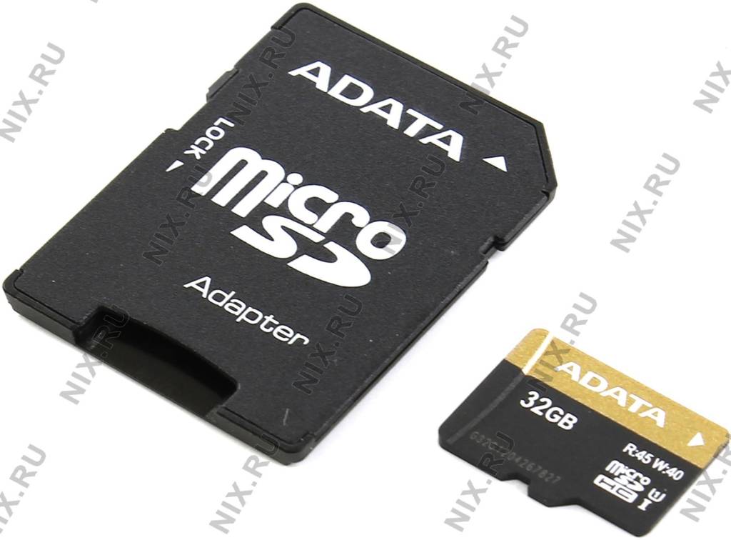   microSDHC 32Gb ADATA Premier Pro[AUSDH32GUI1-RA1] UHS-1+microSD-- >SD Adapter
