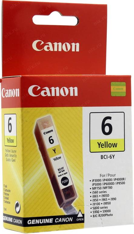 купить Картридж Canon BCI-6Y для S8xx/S9xx/8200/i950/i9xxx желтый(1 заправка)
