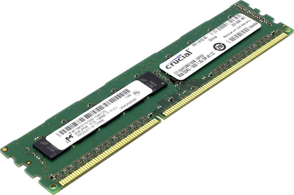    DDR3 DIMM  8Gb PC-12800 Crucial [CT102472BD160B] CL11 ECC,Low Voltage