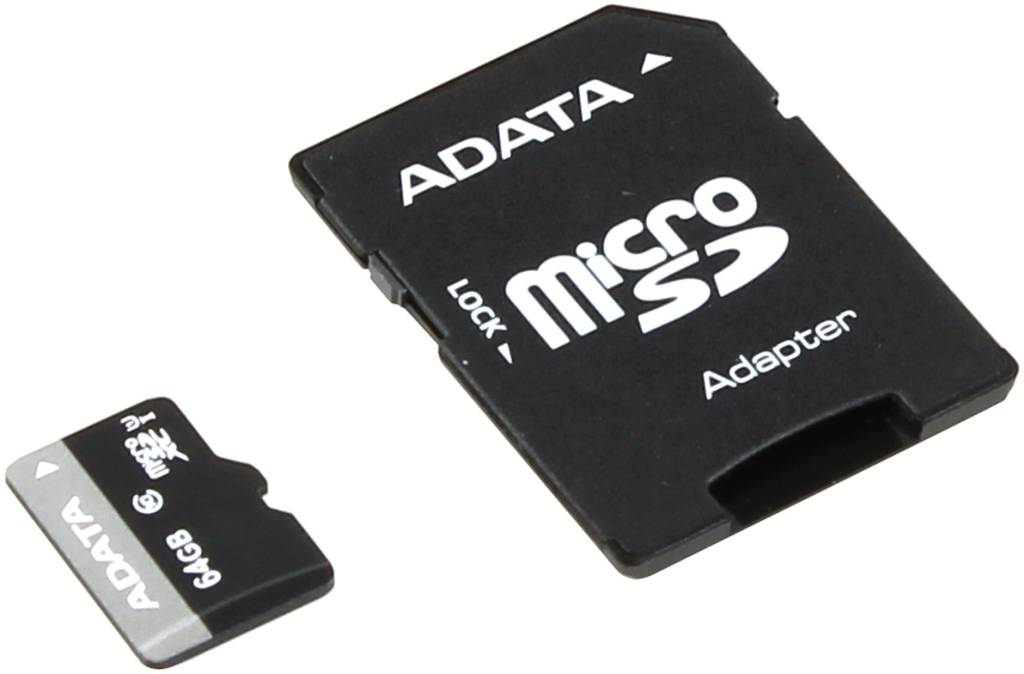    microSDXC 64Gb ADATA Premier [AUSDX64GUICL10-RA1] UHS-I+microSD-- >SD Adapter