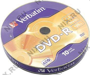 купить Диск DVD-R Verbatim 16x 4.7Gb ( 10 шт) Cake box [43729]
