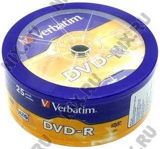 купить Диск DVD-R Verbatim 16x 4.7Gb ( 25 шт) Cake box [43730]
