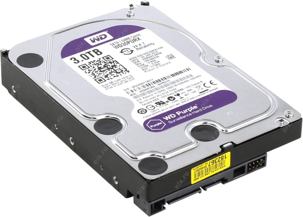 купить Жесткий диск 3 Tb SATA-III Western Digital Purple [WD30PURX] 3.5” 64Mb