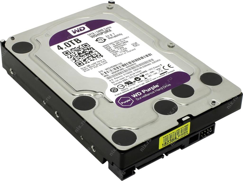 купить Жесткий диск 4 Tb SATA-III Western Digital Purple [WD40PURX] 3.5” 64Mb