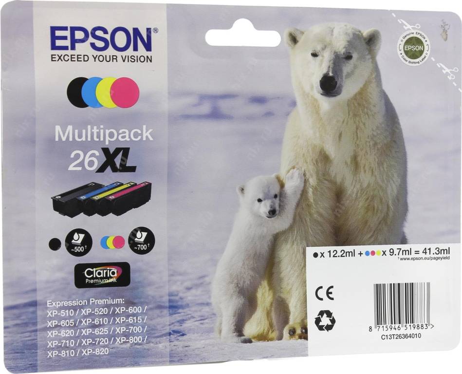   Epson T2636 (C13T26364010) 26XL Multipack (Black+Color)  XP-600/605/700/800