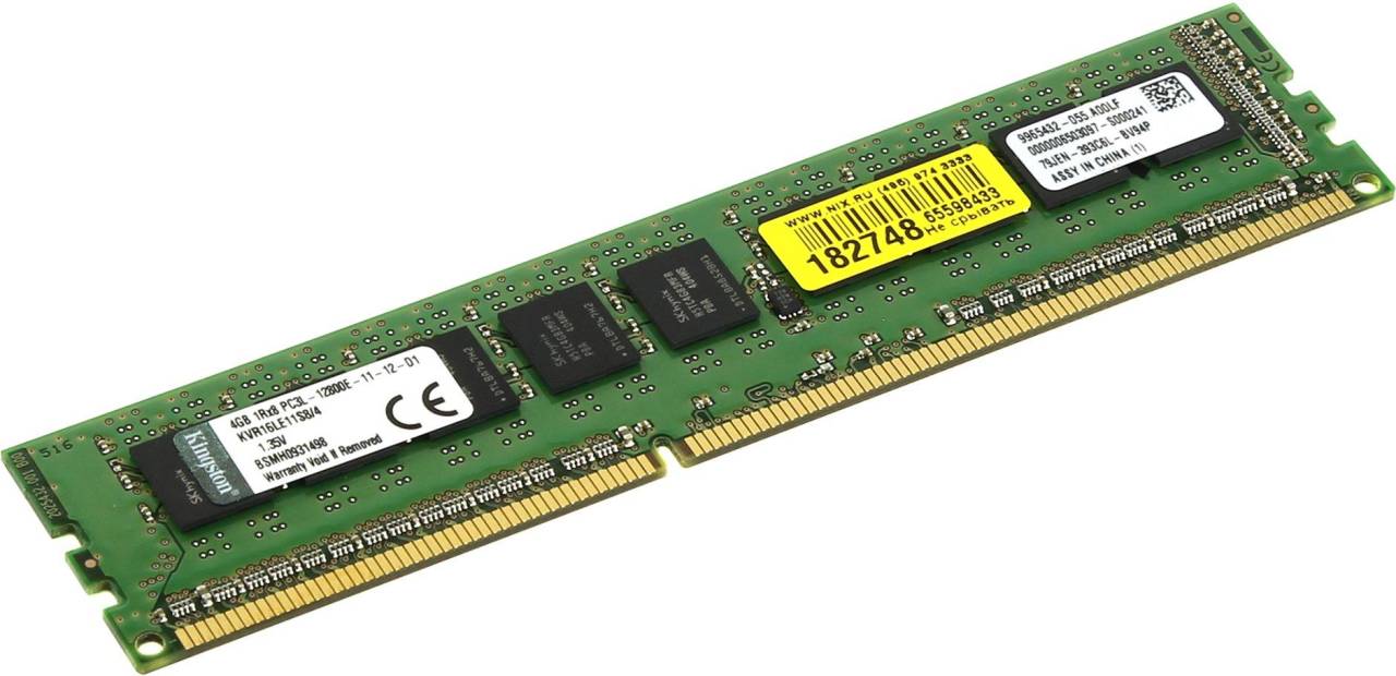    DDR3 DIMM  4Gb PC-12800 Kingston ValueRAM [KVR16LE11S8/4] CL11 ECC, Low Voltage