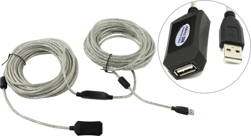 купить Кабель удлинитель USB 2.0-repeater A-- >A 20м (активный) Aopen [ACU823-20м]