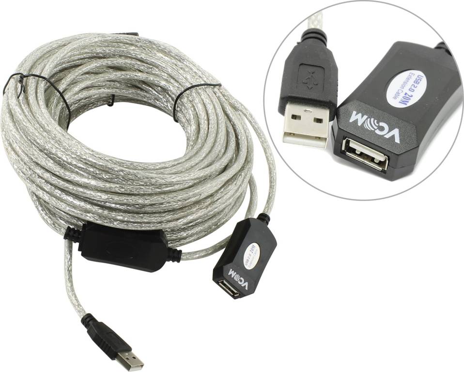 купить Кабель удлинитель USB 2.0-repeater A-- >A 20м (активный) VCOM [VUS7049-20м]