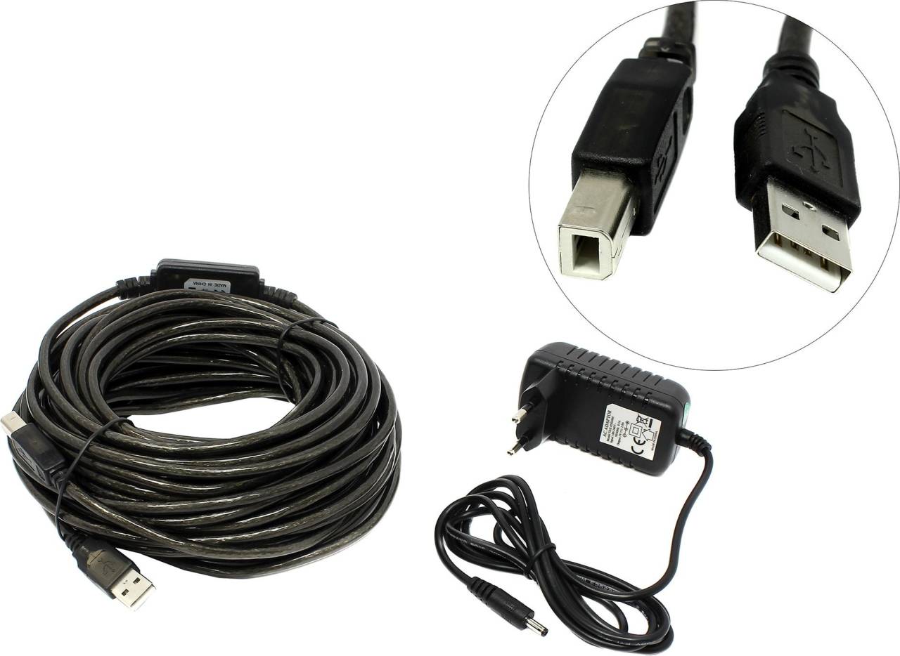   USB 2.0-repeater AM -- >B 15 () Greenconnection [GC-UEC15M1+GC-PDE01]