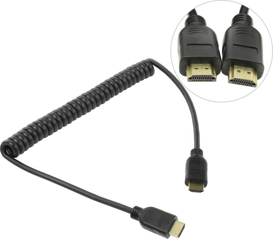 купить Кабель HDMI to HDMI (19M -19M)  1.8м v1.4 (спиральный) Greenconnection [GC-HMMIC01-1.8m