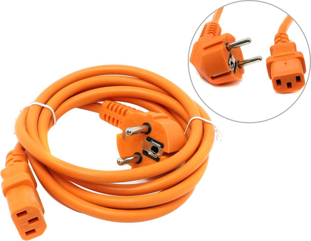 купить Сетевой кабель  1.8 м (сеть-системный блок)/(компьютер-розетка) 220V оранжевый  VCOM [CE021-O-1.8м]