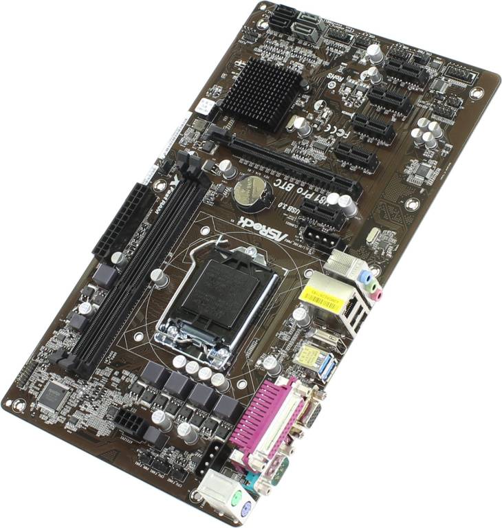    LGA1150 ASRock H81 Pro BTC (RTL) [H81] PCI-E Dsub+HDMI GbLAN SATA ATX 2DDR-III