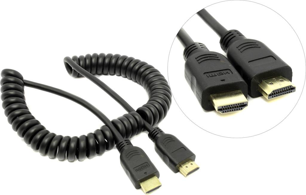 купить Кабель HDMI to HDMI (19M -19M)  3.0м v1.4, спиральный Greenconnection [GC-HMMIC01-3m]