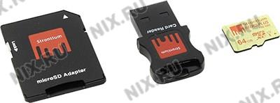    microSDXC 64Gb Strontium [SRP64GTFU1C] UHS-I U3 + microSD-- >SD Adapter + USB CR