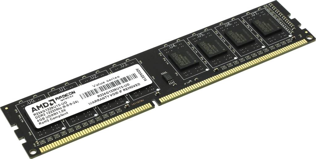    DDR3 DIMM  4Gb PC-10600 AMD RADEON Memory [R334G1339U1S-UO] Low Profile CL9