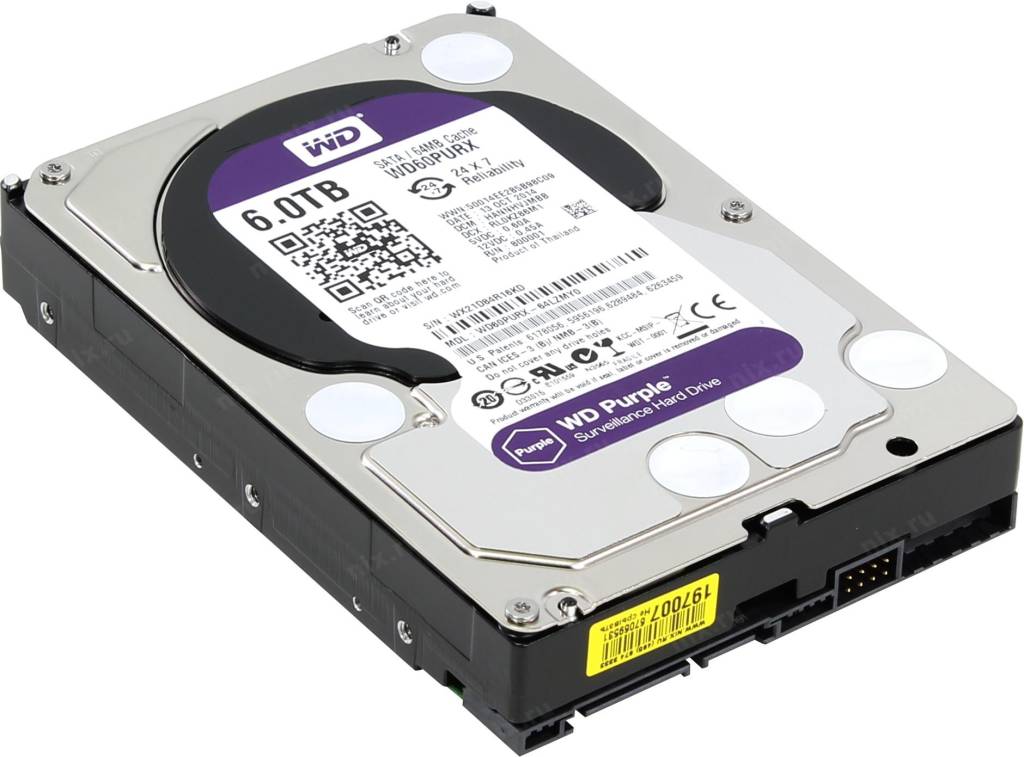 купить Жесткий диск 6 Tb SATA-III Western Digital Purple [WD60PURX] 3.5” 64Mb