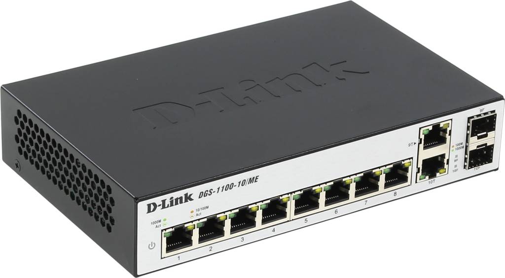   10-. D-Link [DGS-1100-10/ME]Gigabit Smart(8UTP 10/100/1000Mbps+2Combo 1000BASE-T/SFP)