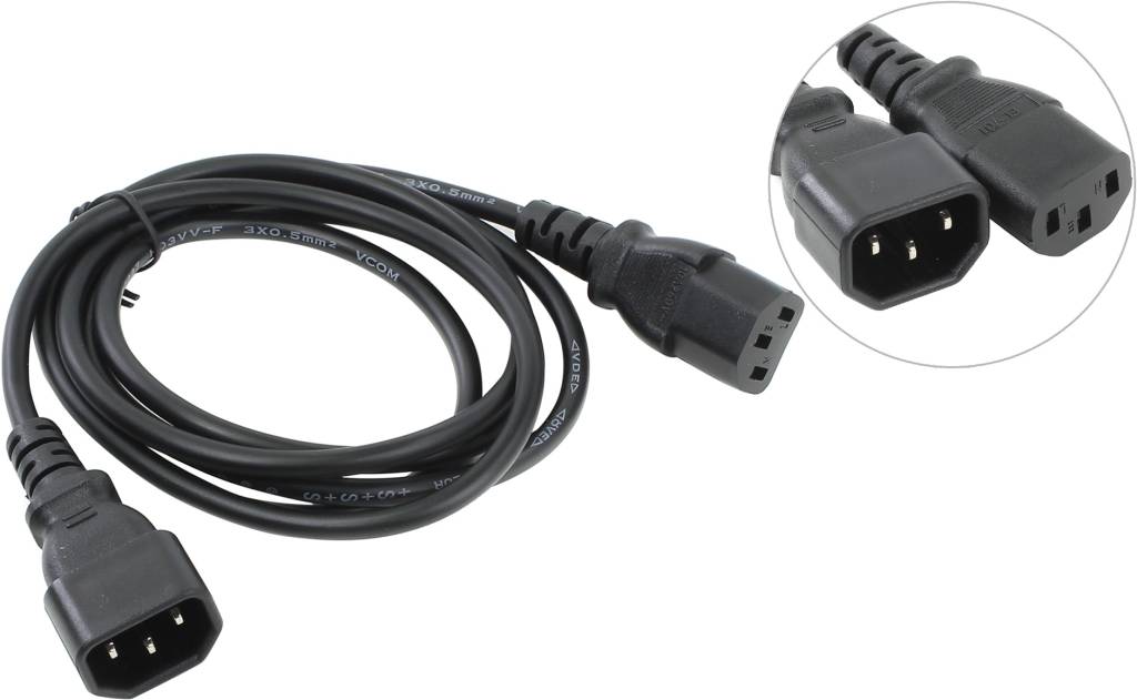 купить Сетевой кабель  1.8 м (монитор-системный блок) (IEC-320-C13-- > IEC-320-C14)VCOM [CE001-CU0.5-1.8м]