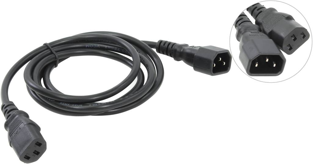 купить Сетевой кабель  1.8 м (монитор-системный блок) (IEC-320-C13-- > IEC-320-C14) VCOM [CE001-CU0.75-1.8м]