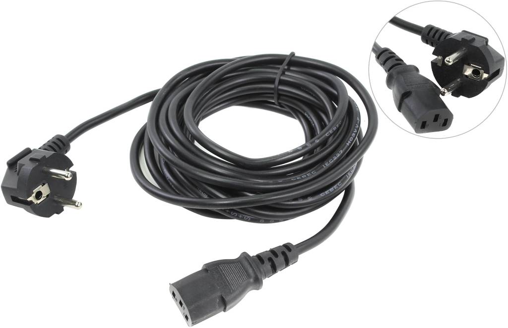 купить Сетевой кабель  5 м (сеть-системный блок)/(компьютер-розетка) 220V VCOM < CE021-CU0.5-5м >