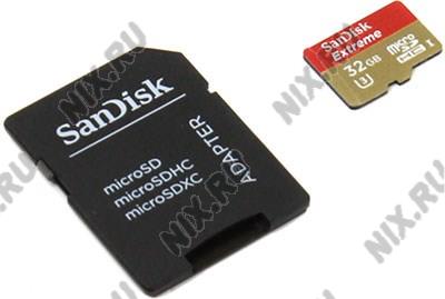    microSDHC 32Gb SanDisk Extreme [SDSDQXL-032G-GA4A] UHS-I U3+microSD-- >SD Adap