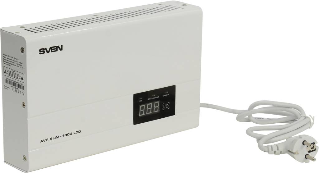    1000VA SVEN < AVR SLIM-1000 LCD White > (7A, .140-260V, .220V10%, , 