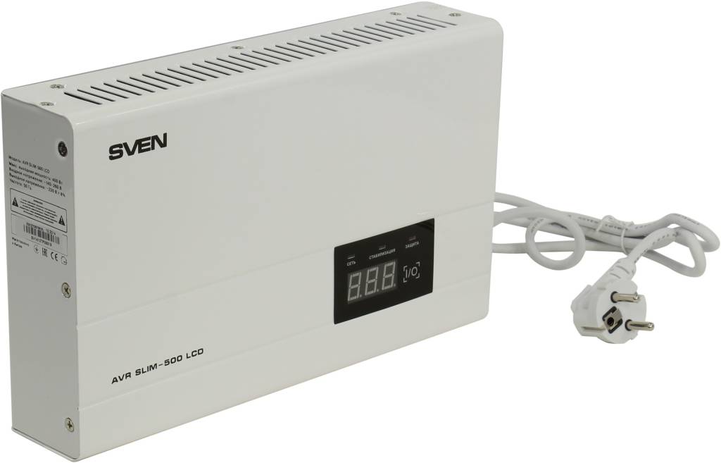     500VA SVEN [AVR SLIM-500 LCD White] (5A, .140-260V, .220V10%, , 
