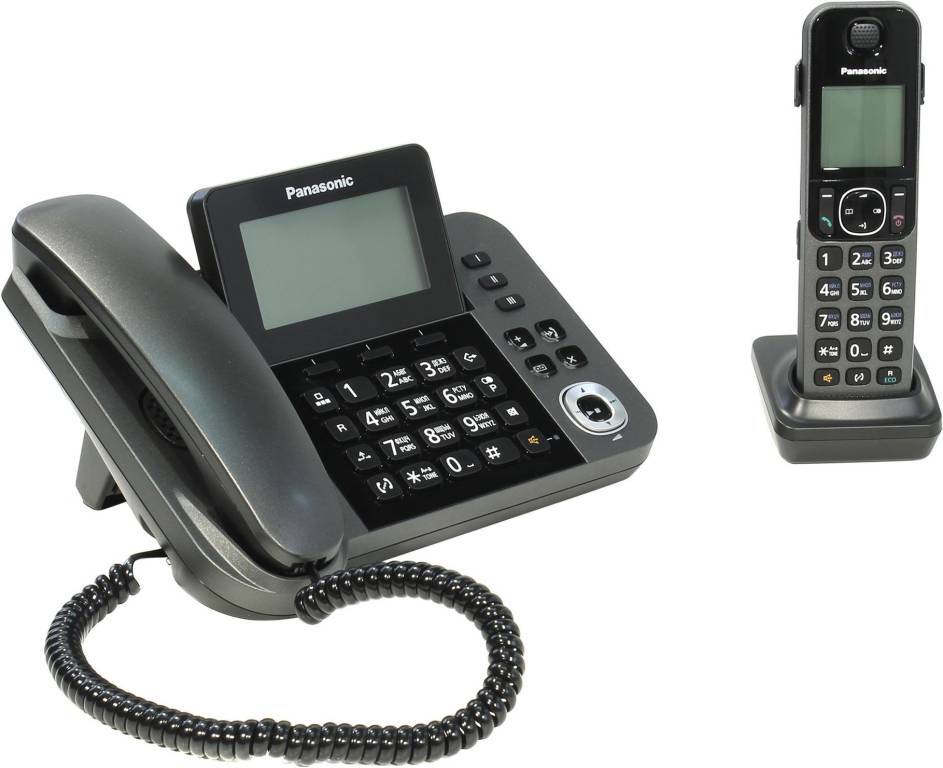 купить Радиотелефон + проводной телефон Panasonic KX-TGF320RUM [Black] (трубка с ЖК диспл.,DECT, А/Отв)